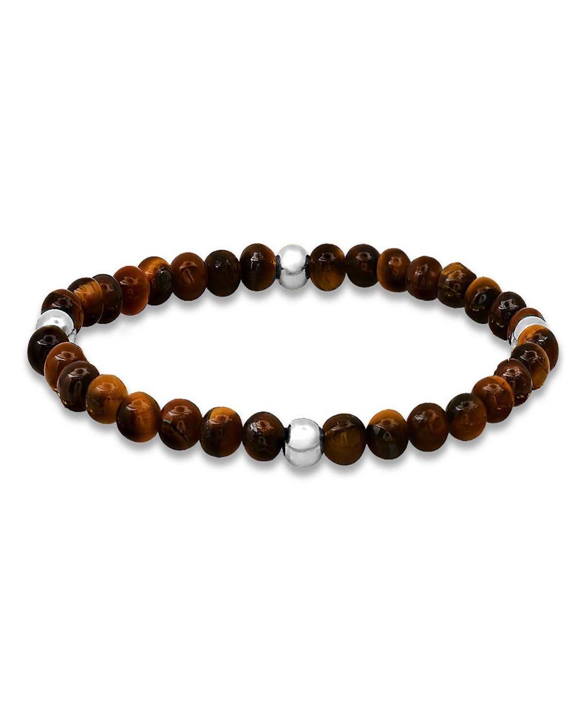 Men's Sterling Silver and Tiger Eye Beaded Stretch Bracelet - Brown