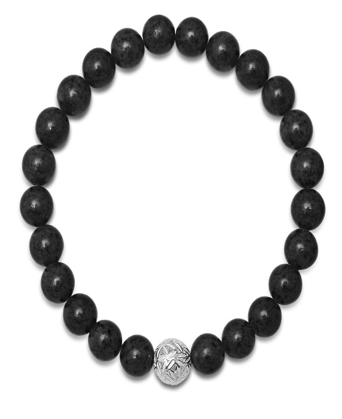 Men's Lava Beads and Sterling Silver Bead Stretch Bracelet - Black