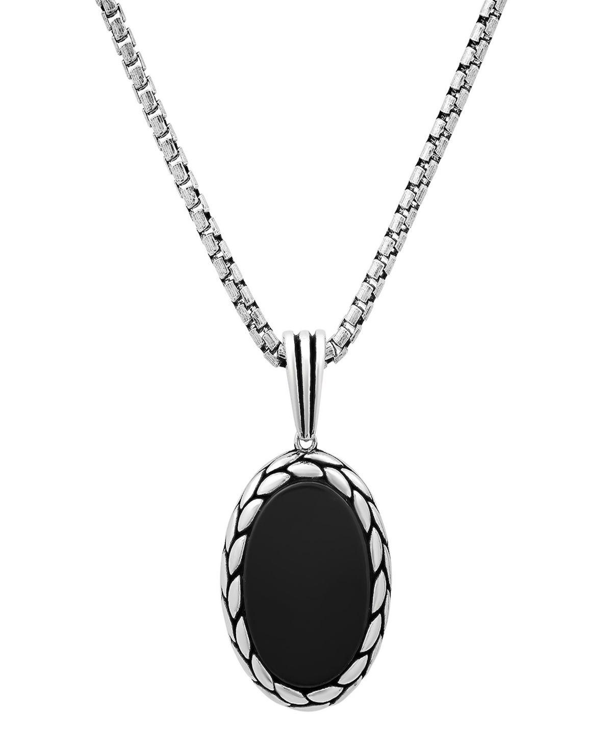 Men's Simulated Black Onyx Oval Pendant Necklace - Two Tone