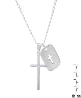 Men's Sterling Silver Cross and Dog Tag Paired Pendant Necklace