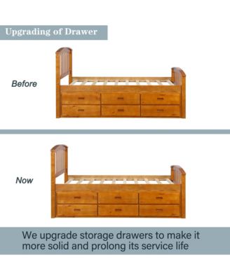 Twin Size Platform Storage Bed Solid Wood Bed With 6 Drawers