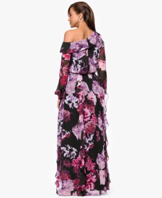 Women's Printed Asymmetrical Long-Sleeve Maxi Dress