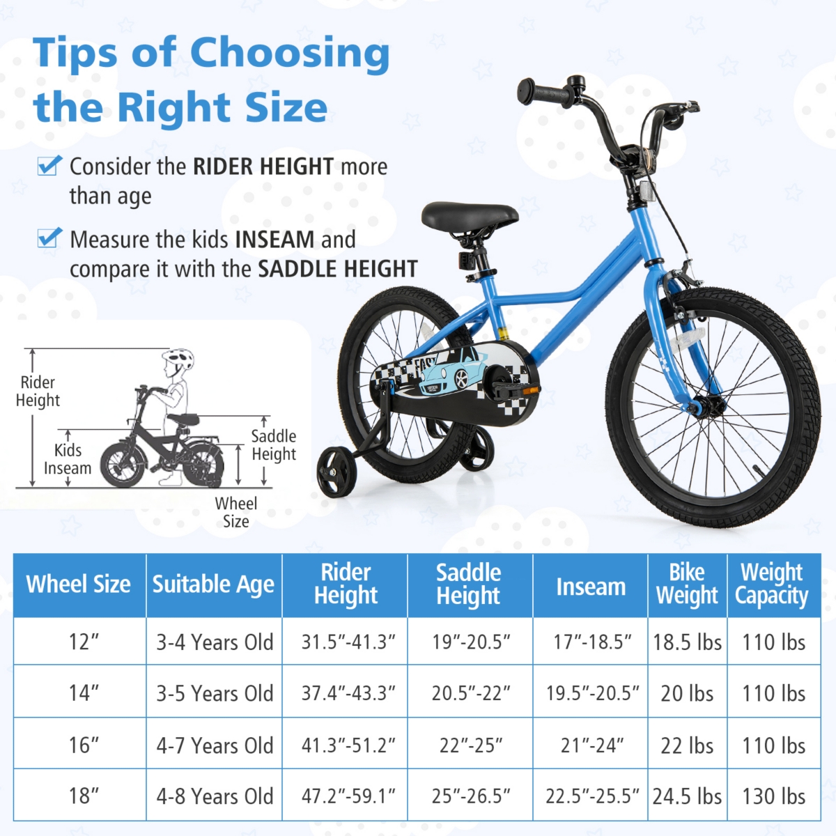 Kids Bike with Removable Training Wheels Adjustable for Growing Riders