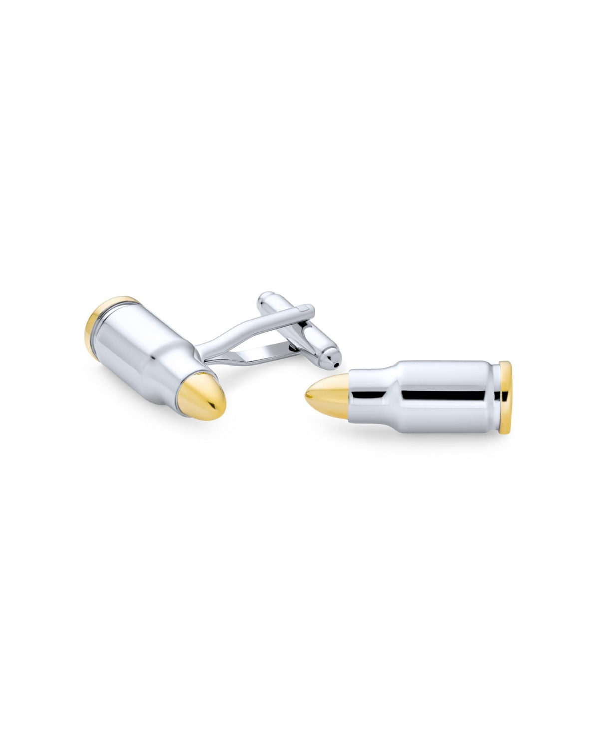 Two Tone Bullet Cufflinks Gold Plated Tip Silver Tone Stainless Steel - Silver tone