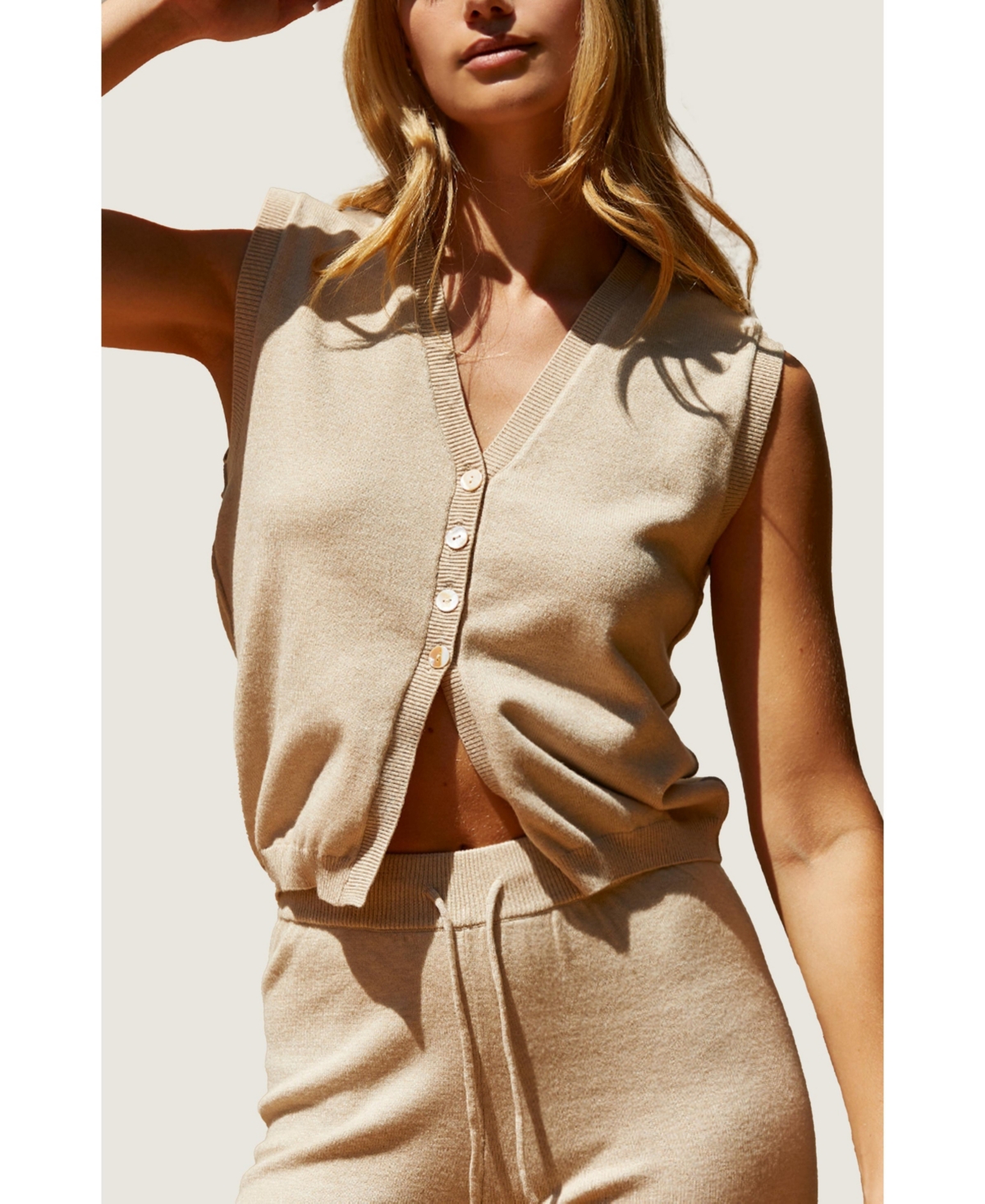 Women's Sabrina Sweater Knit Vest Top - Beige/khaki + beige
