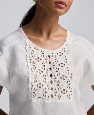 Women's Boxy Top with Embroidered Lace Detail