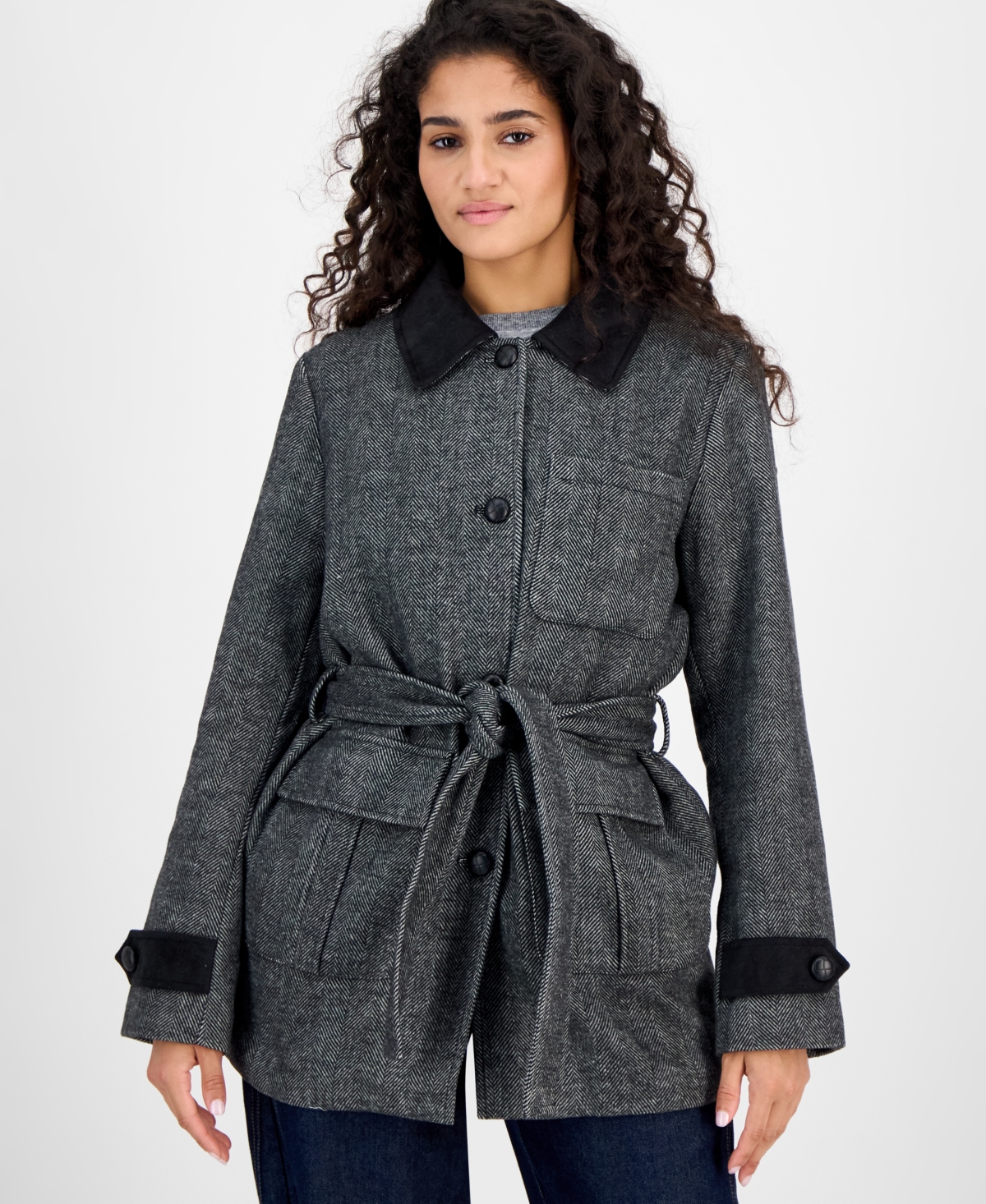 Steve Madden Women's Belted Single-breasted Jacket In Black