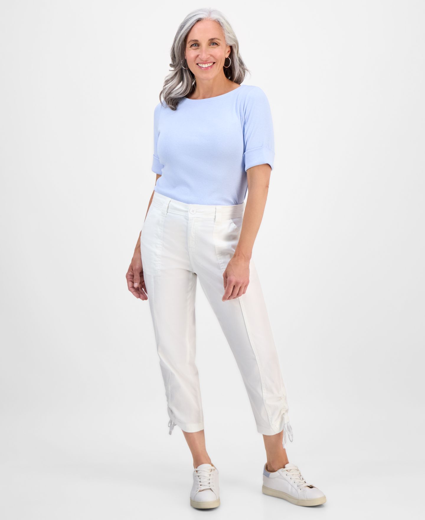 Женские брюки Style & Co Mid Rise Tie-Hem Ankle, цвет: Яркий белый — фото 1