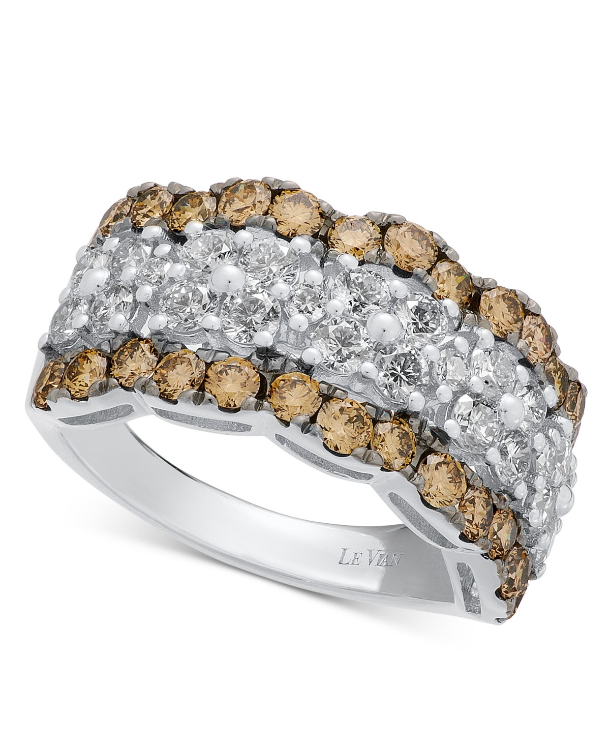 Le Vian Nude Diamond & Chocolate Diamond Scalloped Multirow Ring (2-1/4 Ct. T.w.) In 14k Rose Gold In Gold