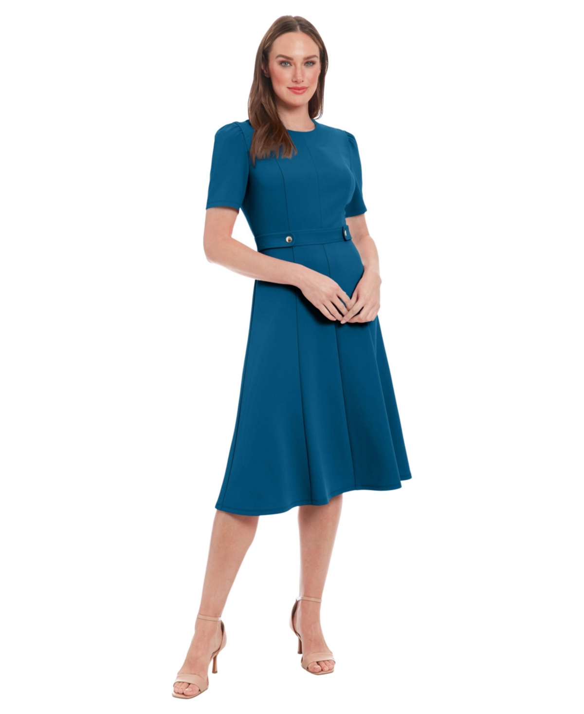 London Times Petite Fit & Flare Scuba Crepe Midi Dress