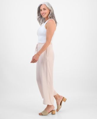 Petite Crop Tie-Waist Wide-Leg Pants, Exclusively at Macy's