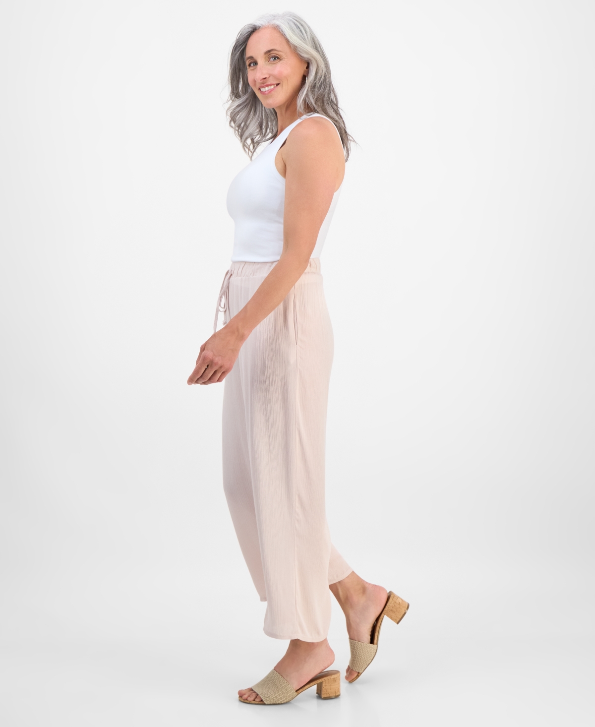 Style & Co Petite Crop Tie-waist Wide-leg Pants, Exclusively At Macy's In Brown
