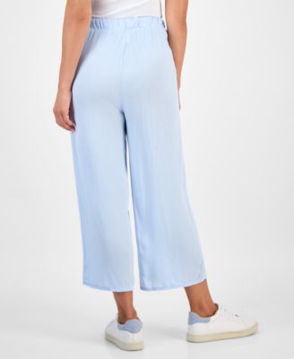 Petite Crop Tie-Waist Wide-Leg Pants, Exclusively at Macy's