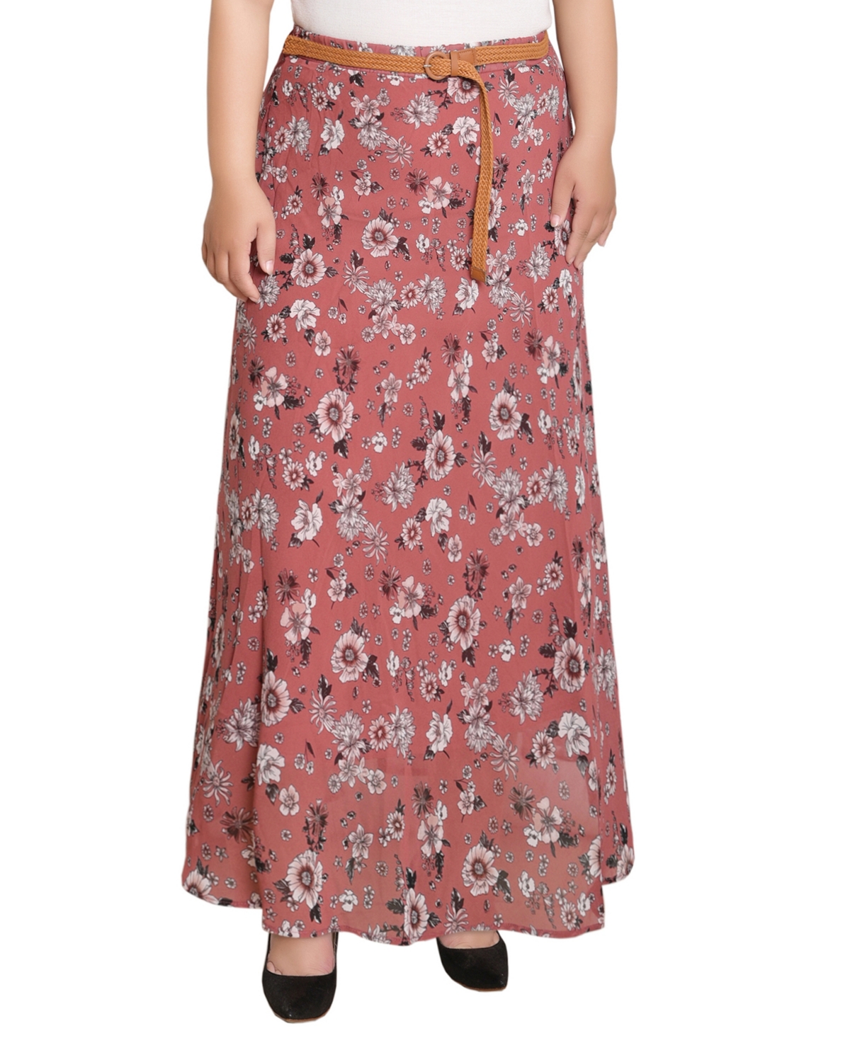 Ny Collection Plus Size Chiffon Maxi Skirt In Pink