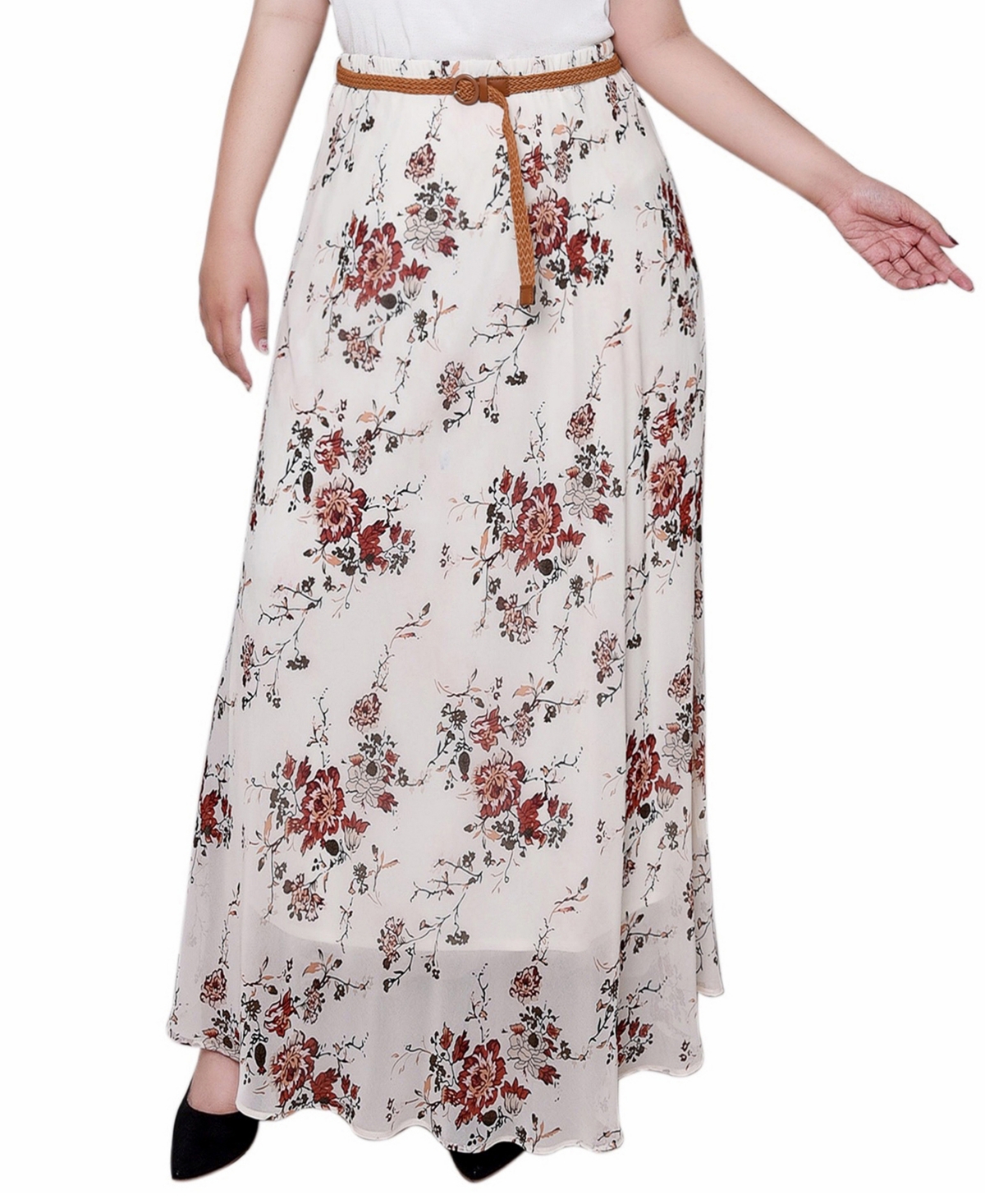 Ny Collection Plus Size Chiffon Maxi Skirt In White