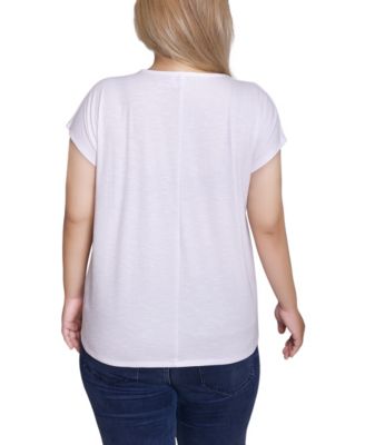 Plus Size Embroidered Yoke Extended Sleeve Top