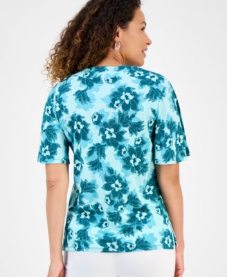 Petite Blossom V-Neck Crepe Top, Exclusively at Macy's 