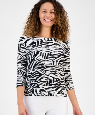 JM Collection - Petite Windswept Jacquard Scoop-Neck Top