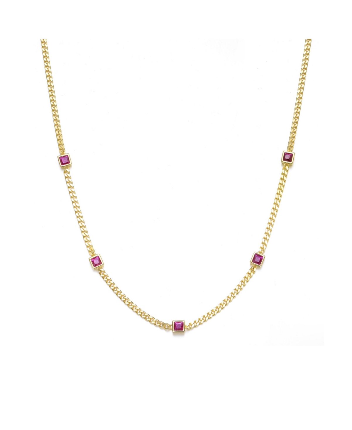 14K Gold Plated with Red Square Accents Chain Necklace - Red