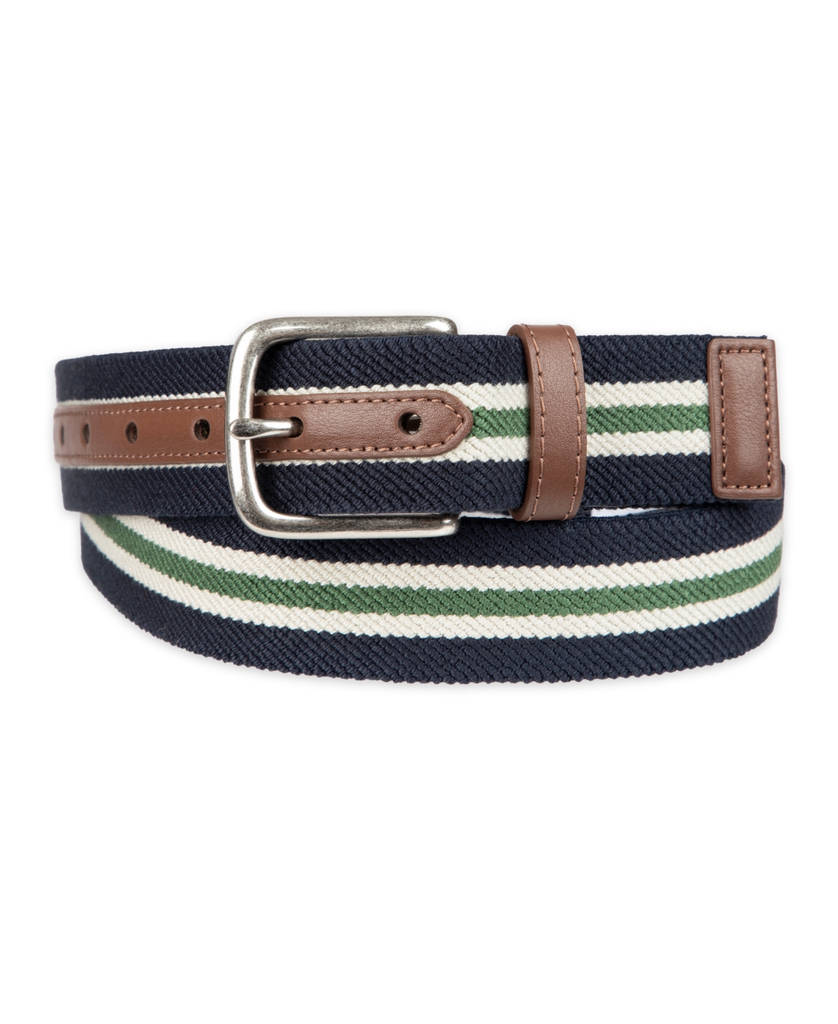 Men's Striped Fabric Stretch Casual Belt - Navy