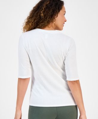 Petite Pointelle Elbow-Sleeve Henley Knit Top, Exclusively at Macy's 