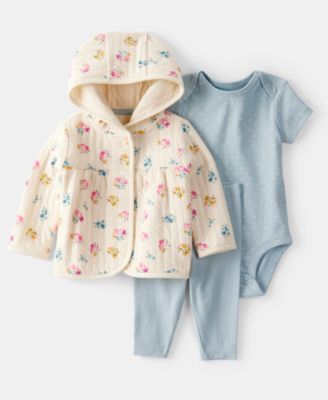Carter's - Baby Girls Floral Quilted Little Jacket, Bodysuit & Pants, 3 Piece Set