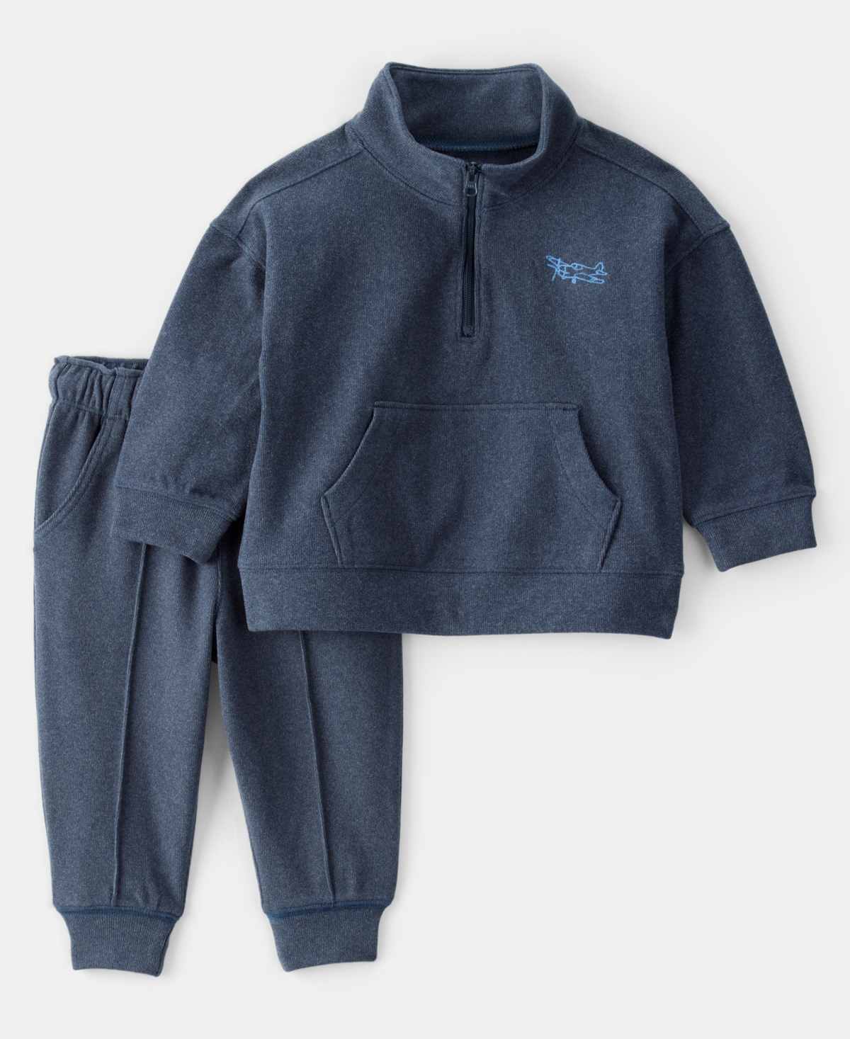 Carter's Baby Boys Plane Quarter-Zip Pullover & Pants, 2 Piece Set - Navy