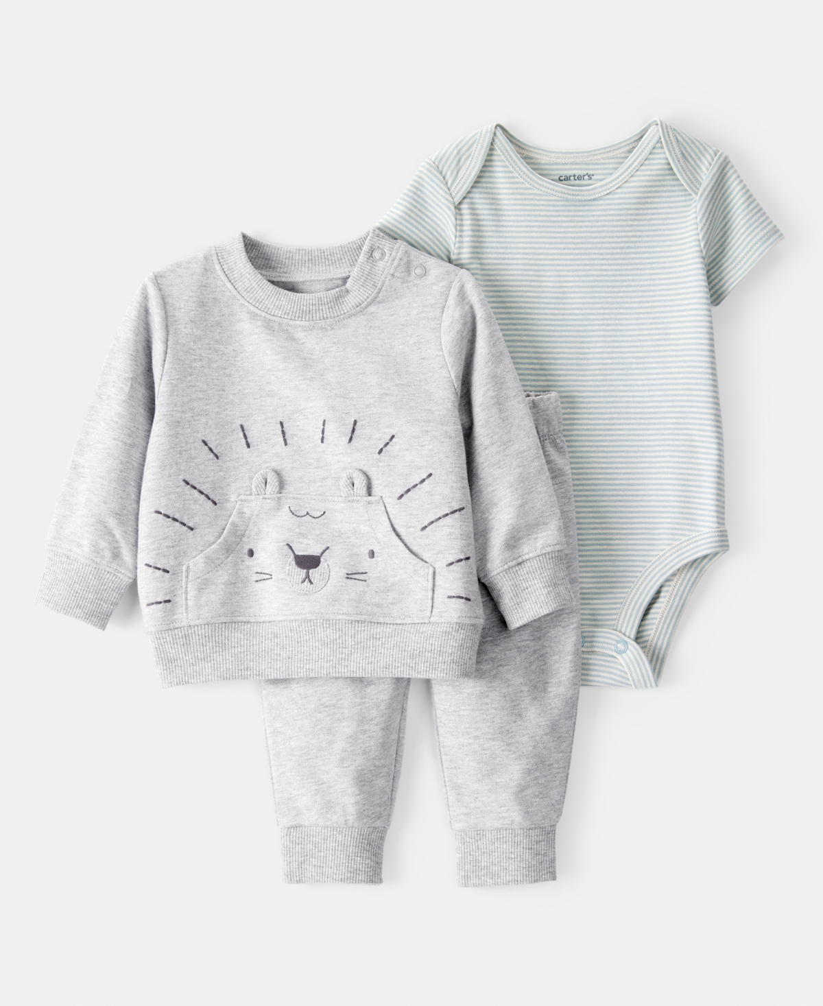 Carter's Baby Boys Lion Little Pullover Top, Bodysuit & Pants, 3 Piece Set In Gray