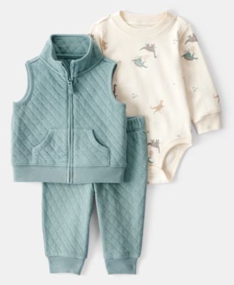 Carter's - Baby Boys Quilted Little Vest, Dinosaur Bodysuit & Pants, 3 Piece Set