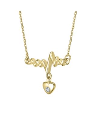 14K Gold Plated with Clear Cubic Zirconia Heartbeat with Heart Pendant Necklace
