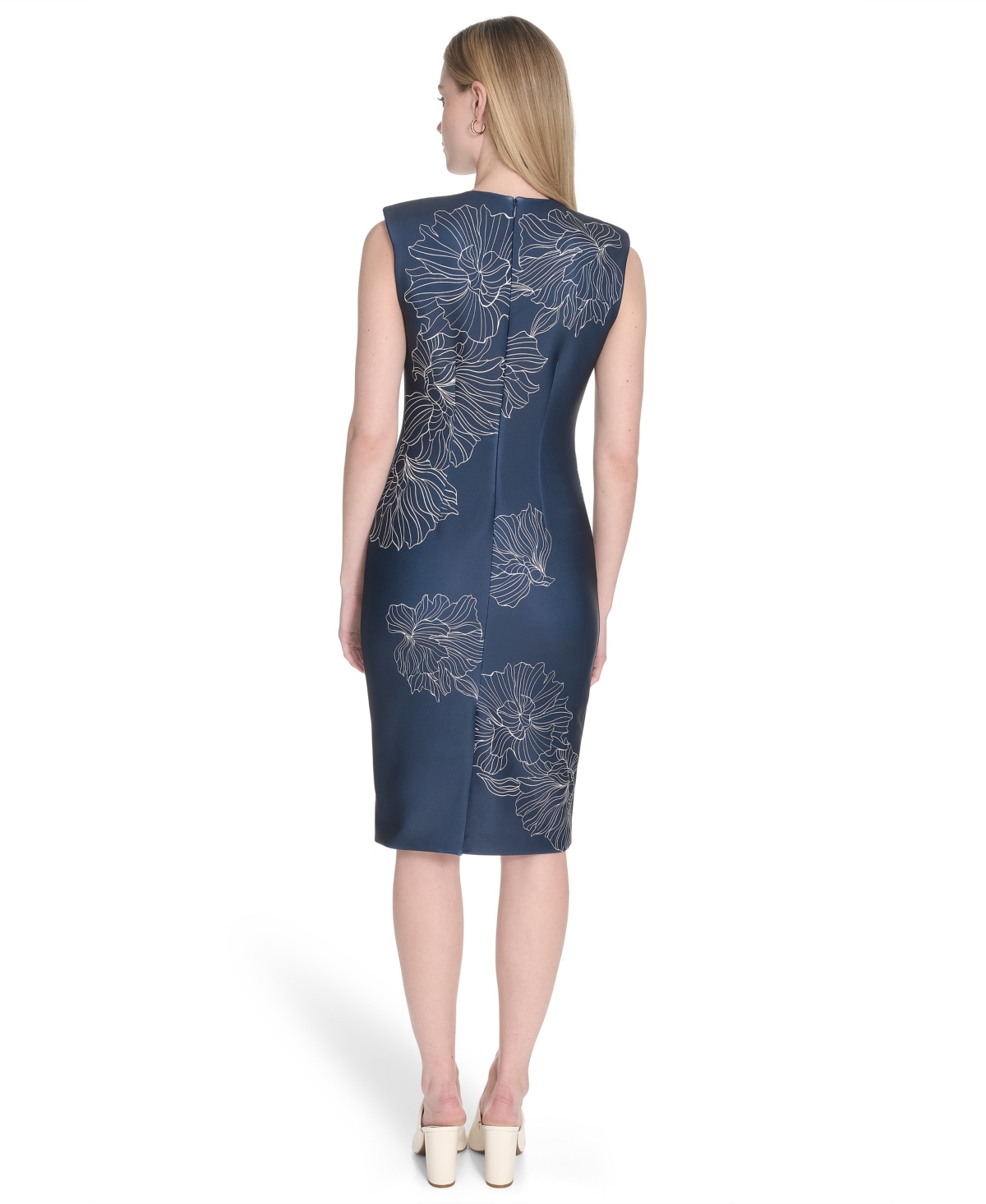 Calvin Klein Petite Sleeveless Scuba Sheath Dress In Blue