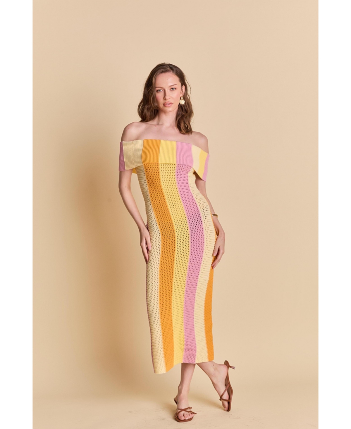 Women's Off Shoulder Sleeveless Midi Dress - Sunrise