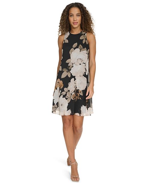 alfani Calvin Klein Women's Sleeveless Chiffon Shift Dress Women's Fashion Shoes & Accessories