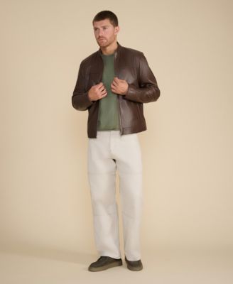 Men's Leather Racer Jacket, Created for Macy's