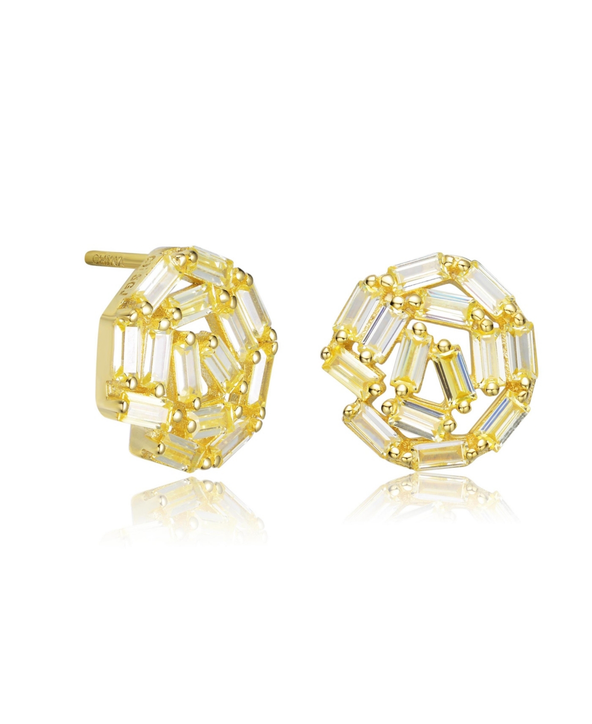 Sterling Silver 14K Gold Plated with Yellow Baguette Cubic Zirconia Bundle Stud Earrings - Yellow
