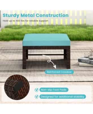 Multipurpose Outdoor 2 Pieces Patio PE Rattan Ottomans Footstool