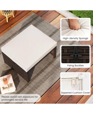 Multipurpose Outdoor 2 Pieces Patio PE Rattan Ottomans Footstool