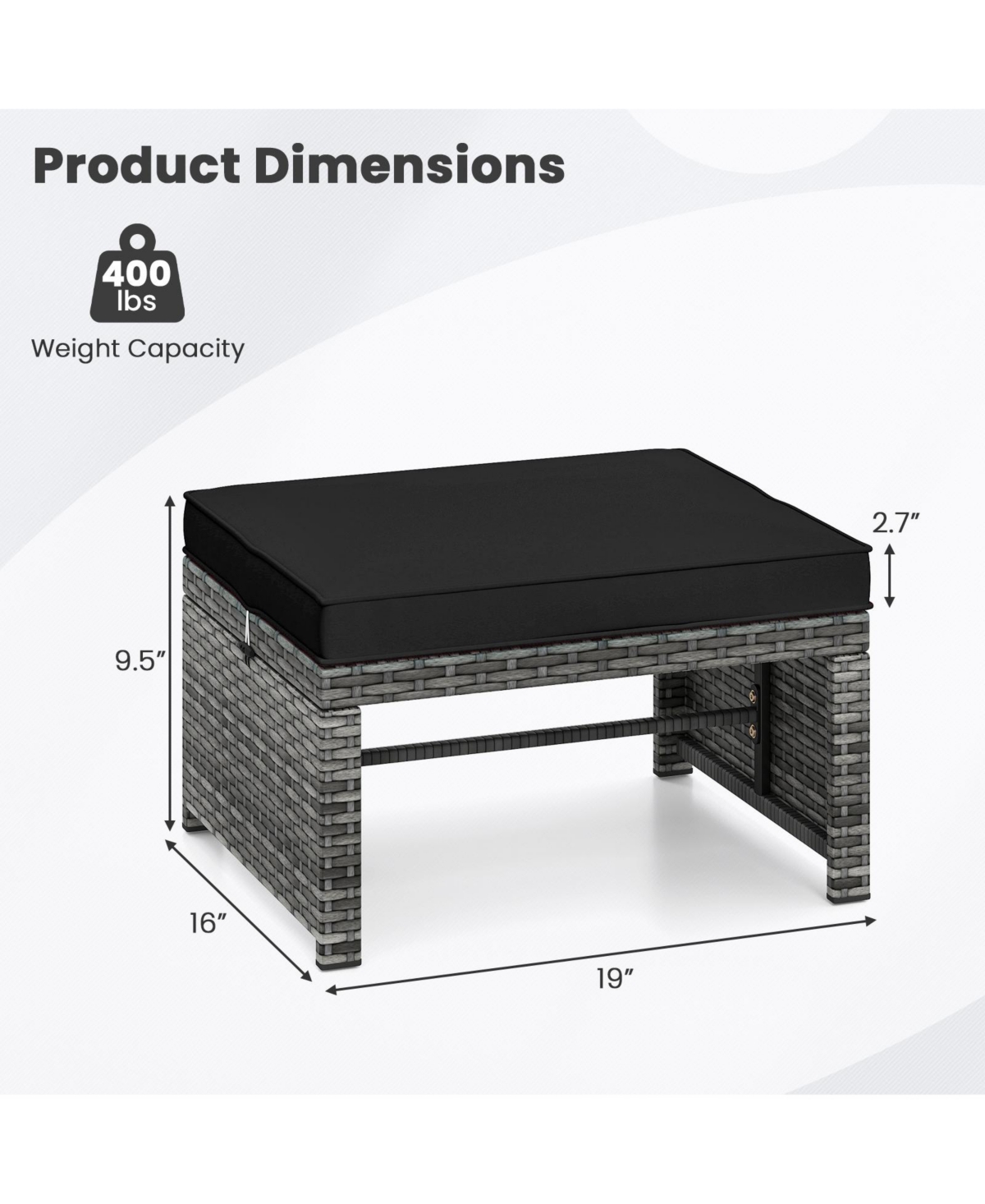 Slickblue 2 Pieces Patio Pe Rattan Ottomans with Soft Zippered Cushions for Deck