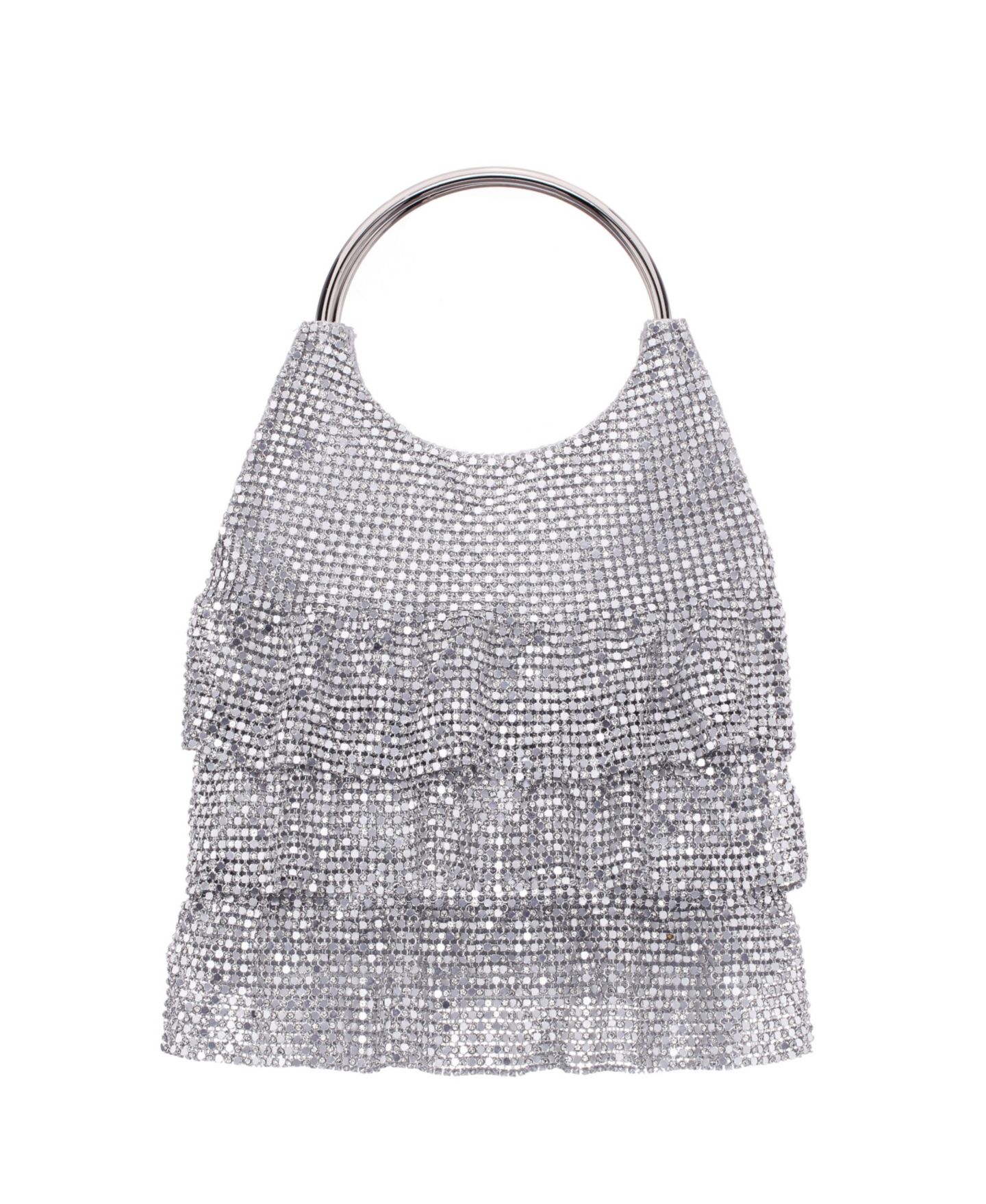 Женская сумка Nina 3-Tiered Crystal Mesh Ruffle Pouch, цвет: Серебряный — фото 1
