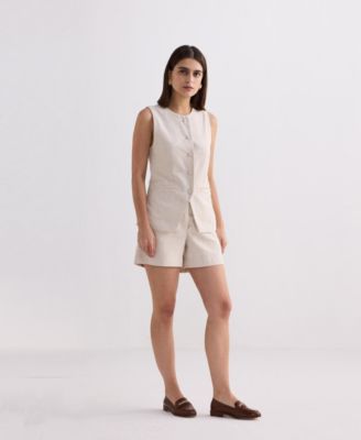 Women's Cotton Tweed Vest Jacket Set in Cream