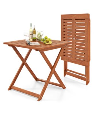 Patio Dining Table with Teak Finish and Umbrella Hole for Outdoor Meals