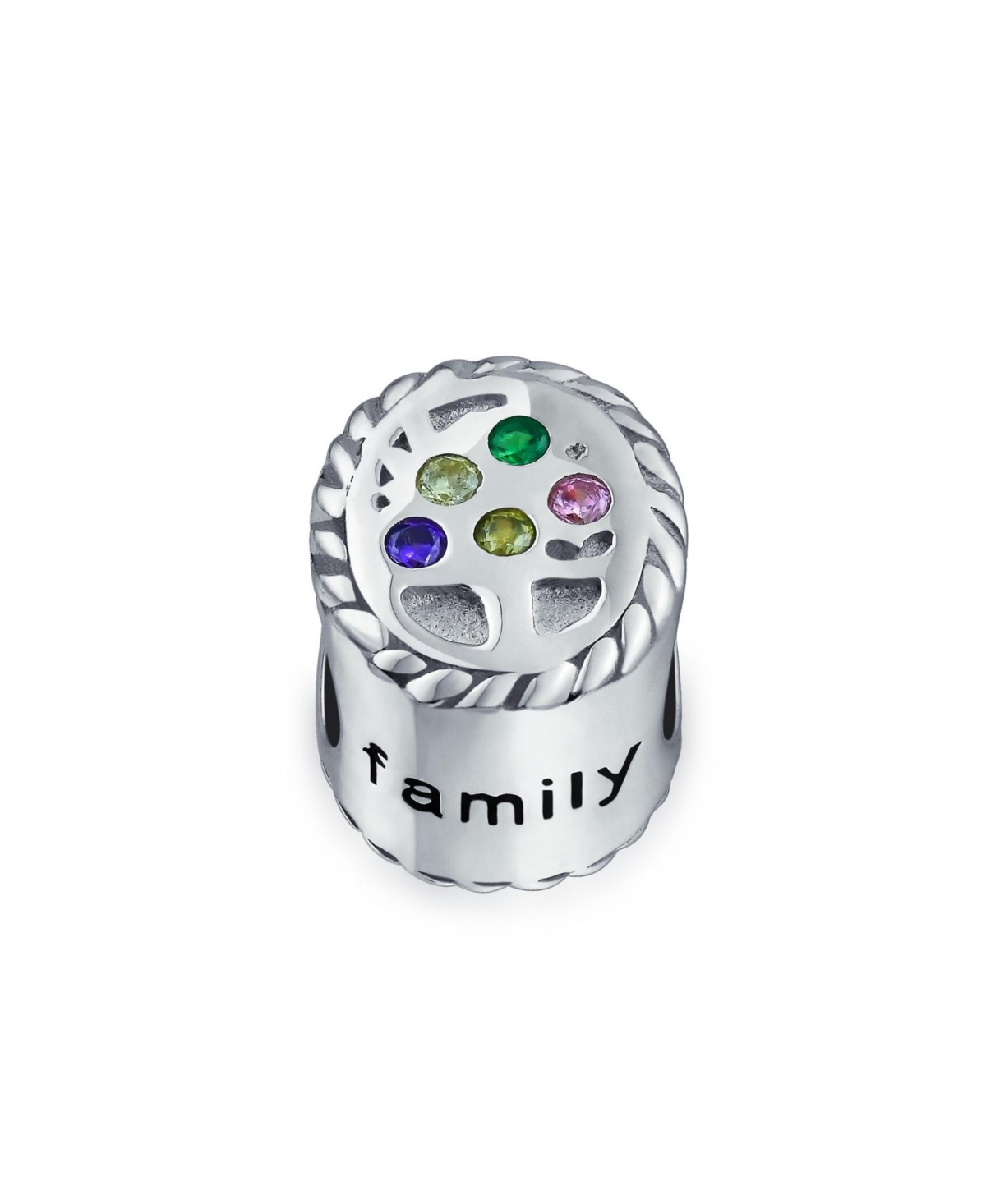 Multi Color Cz Family Tree of Life Charm Bead for Mother Wife Silver Bracelet - Multicolor
