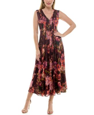 Taylor Women's Chiffon Printed V-Neck Midi Dress - Macy's