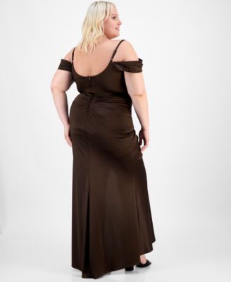 Trendy Plus Size Off-The-Shoulder Satin Gown