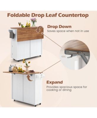 Rolling Kitchen Island with Trash Can Cabinet and Rubber Universal Wheels