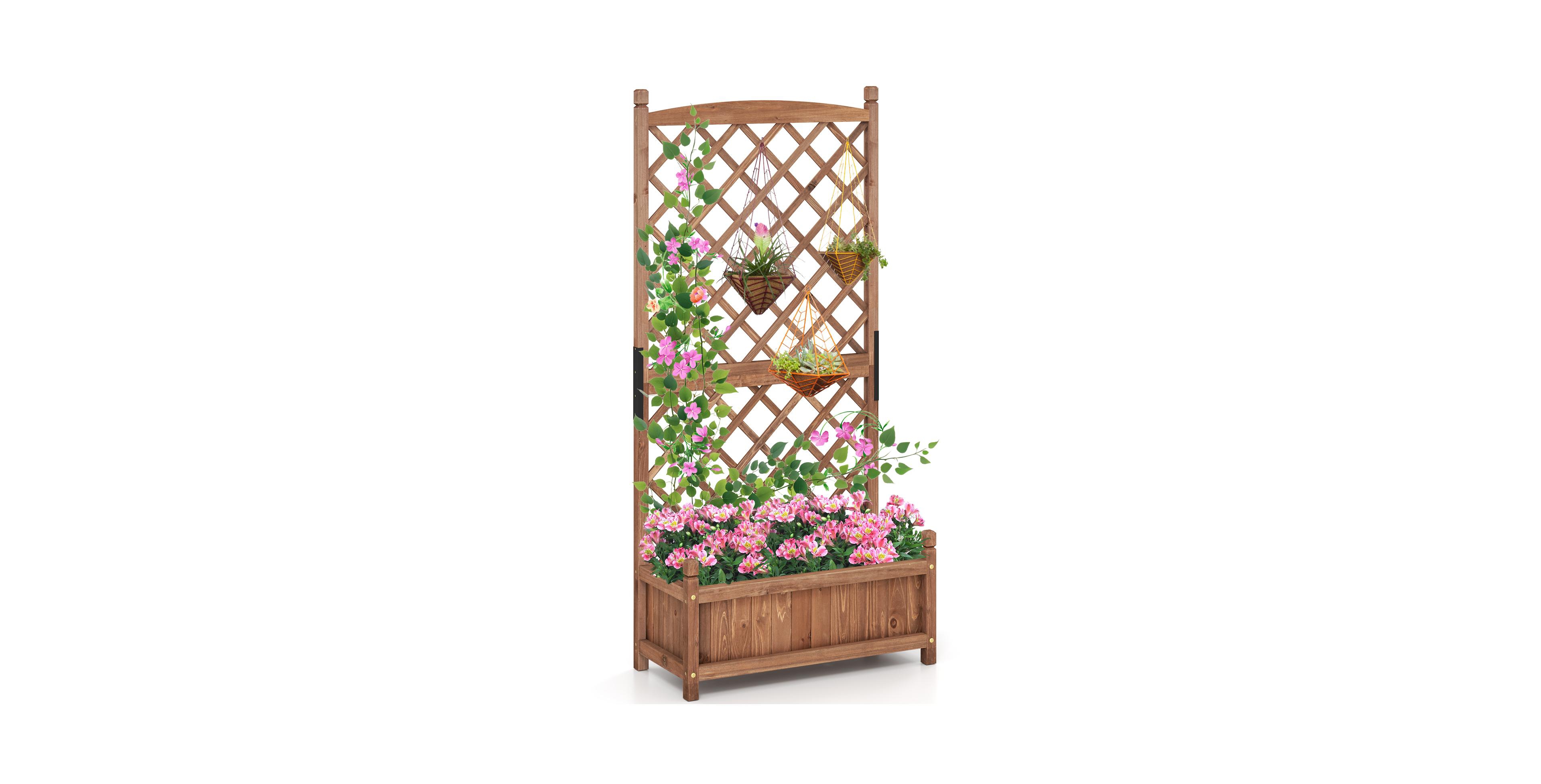Raised Garden Bed with Diamond Lattice Trellis and Drainage Holes
