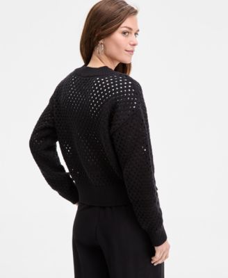 Women's Perforated Zip-Front Sweater Bomber, Exclusively at Macy's
