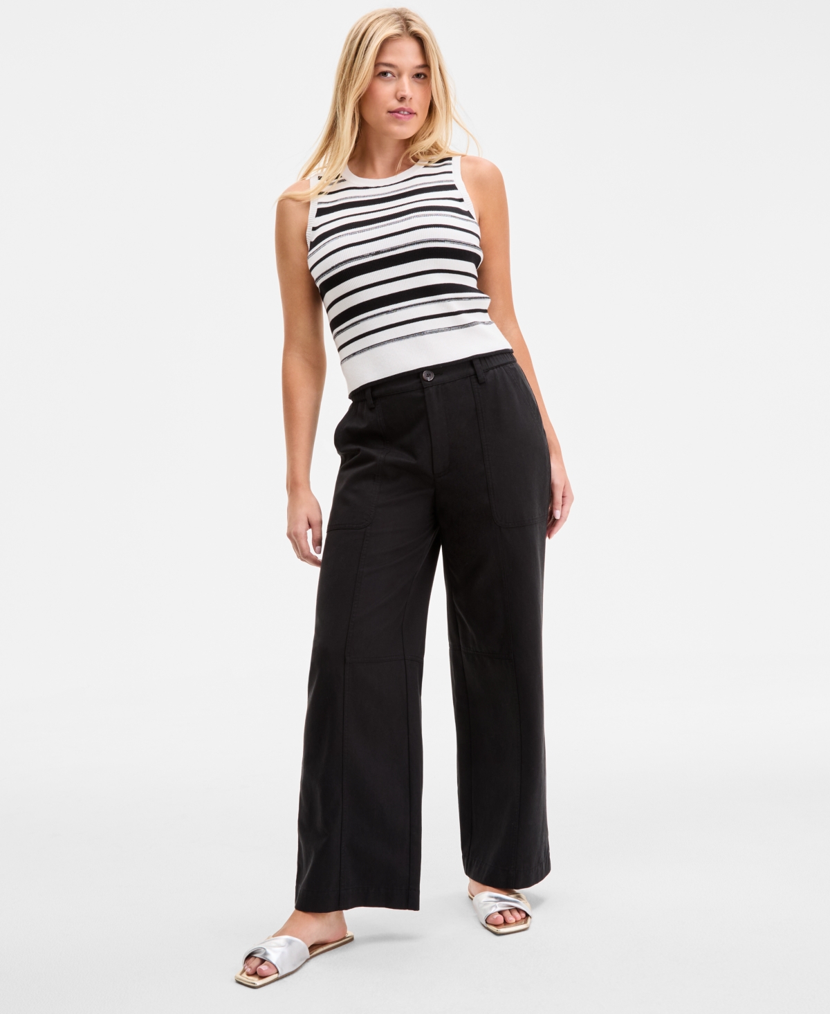 Women's Solid Easy Wide-Leg Pants, Exclusively at Macy's - Dark Alpaca