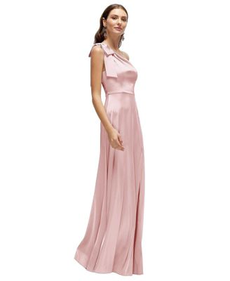 Women's Bow One-Shoulder Fluid Satin Maxi Dress with Full Skirt