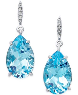 Macy's - Blue Topaz (8-1/2 ct. t.w.) and Diamond Accent Pear Drop Earrings in Sterling Silver